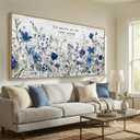 Tucai Decor Blue Floral Canvas Wall Art with Inspirational Quote, Farmhouse Style Living Room Bedroom Kitchen Wall Decor Large Format Framed Print Artwork Home Decoration, 48"L x 24"W