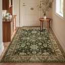 Area Rugs for Living Room, 4x6 Washable Rugs for Bedroom, Non-Slip Retro Floral Carpet for Entryway Office Dorm Kitchen Dining Room, Brownish Green