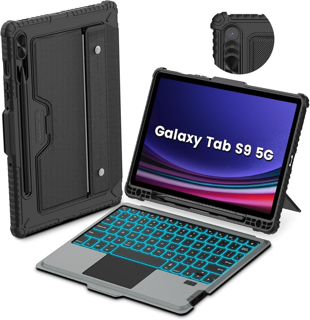 Nillkin for Samsung Galaxy Tab S9 Case with Detachable Keyboard, with 7 Backlit, Kickstand,Smart Trackpad, S Pen Holder, Galaxy tab S9 5G Keyboard Case 11 inch