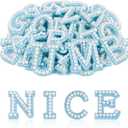 ASTARON 26 Pcs Self Adhesive Letter Patches Pearl Rhinestone Letter Stickers, Glitter Rhinestone Letters A-Z Embroidered Applique Patches Alphabet Cloth Patch for Clothes, Bags, Hat, Phone Case, DIY (1.8 inches, Blue)