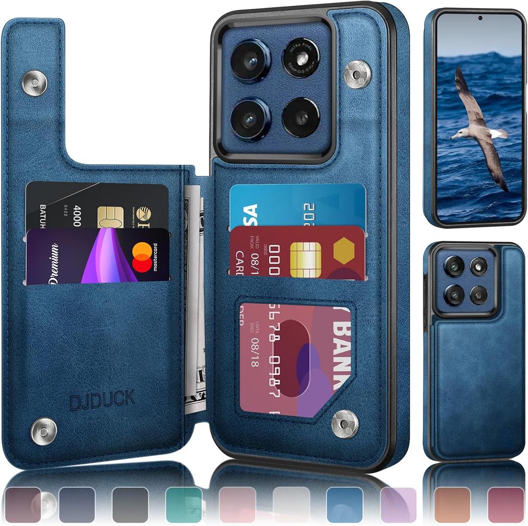 DJDUCK Designed for Moto G Stylus 2025 Case Wallet with Card Holder, [Magnetic Clasp Cover] [RFID Blocking Leather Protection] Shockproof Women Men Cases for Moto G Stylus 2025 Bright Blue