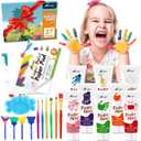 27PCS Kids Washable Finger Paint Set, 8 Colors Non Toxic Finger Paints, Finger Paint Paper, Brushes, Sponges, Art Painting Supplies for Toddlers,Finger Painting Supplies for Kids Boys Girls Gifts