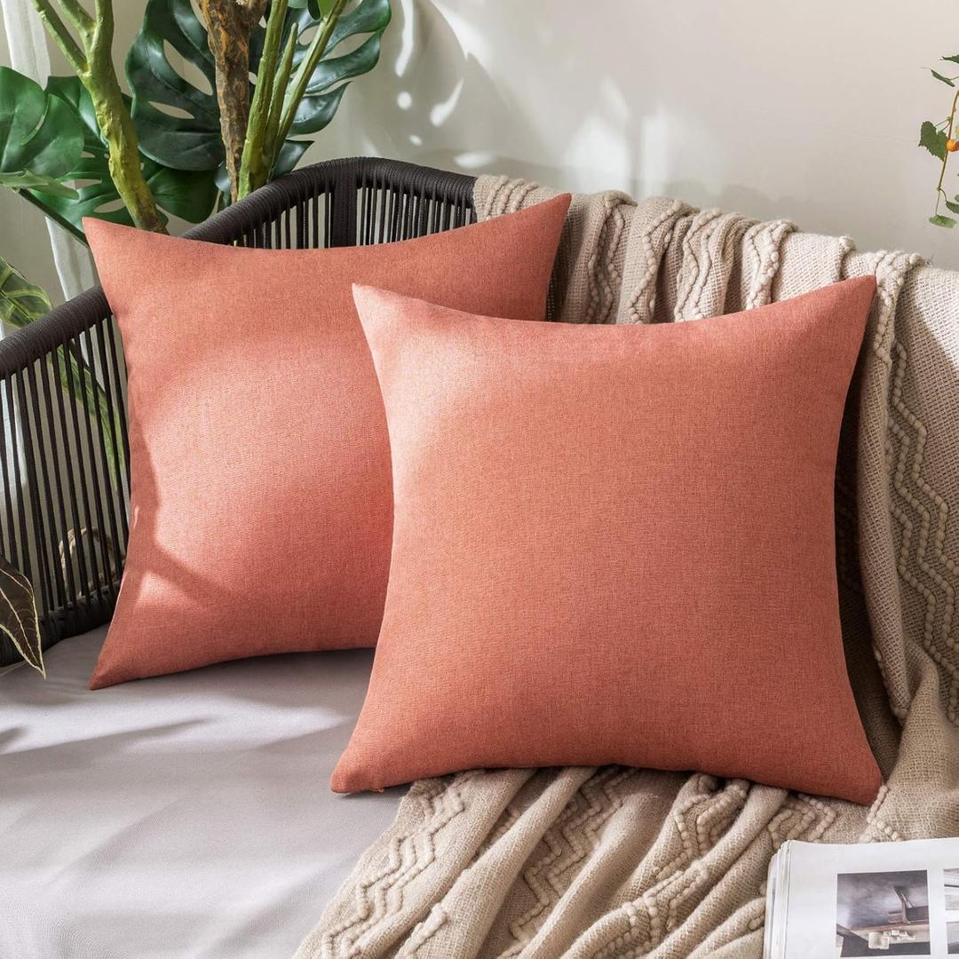 MIULEE Pack of 2 Decorative Outdoor Solid Waterproof Throw Pillow Covers Spring Faux Linen Garden Farmhouse Cushion Cases for Summer Patio Tent Balcony Couch Sofa 20x20 Inch Coral Red