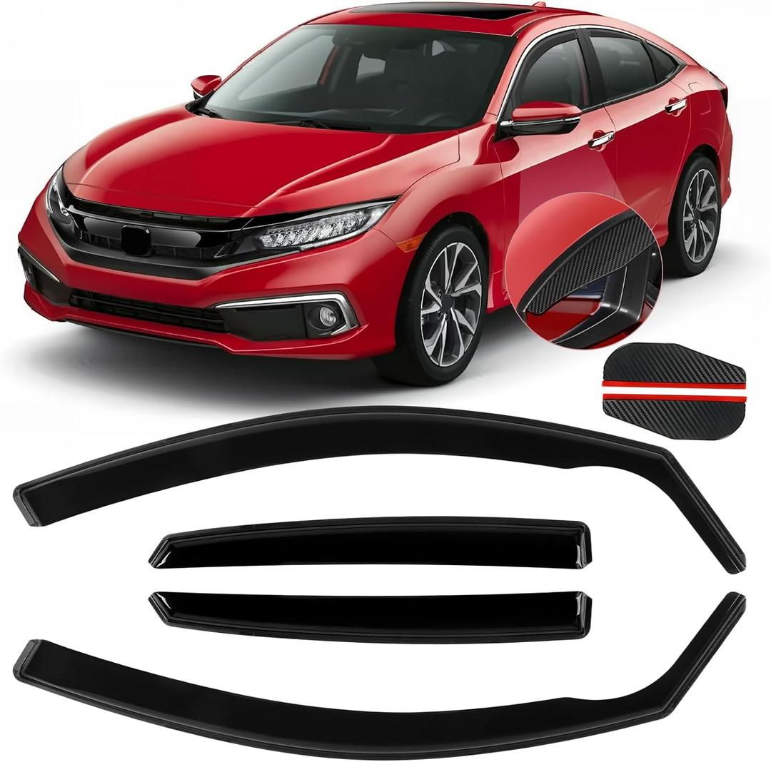 in Channel Window Rain Guards Fits for Honda Civic 2016-2021 Sedan 4-Door | Durable Window Visors Wind Deflector Vent Shade Shields, 2017 2018 2019 2020 2021-4PCS