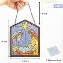 Nativity Scene Sun Catcher - 8'' Nativity Scene Stained Glass Window Hanging Ornaments Glass Sun Catcher for Home Window Decor Colorful Glass Panel for Wall Hanging Christmas Ornament Gift