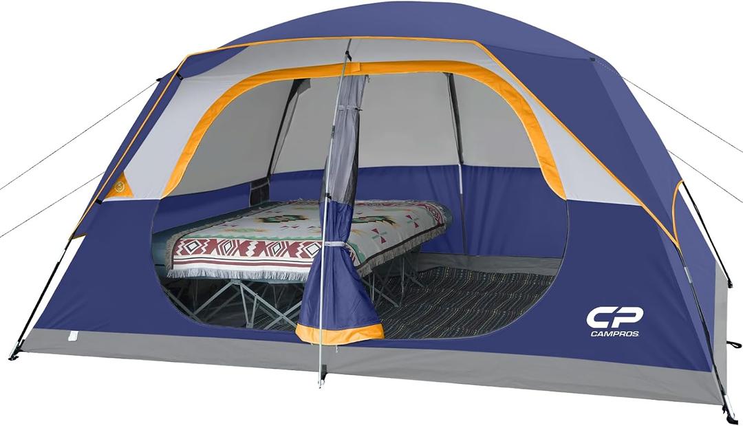 CAMPROS CP Upgraded 6/8 Person Camping Tents, Waterproof Windproof Family Tent with Larger Mesh Windows & Door, Double Layer, Easy Set Up, All-Season Dome Tent with Top Rainfly & Carry Bag