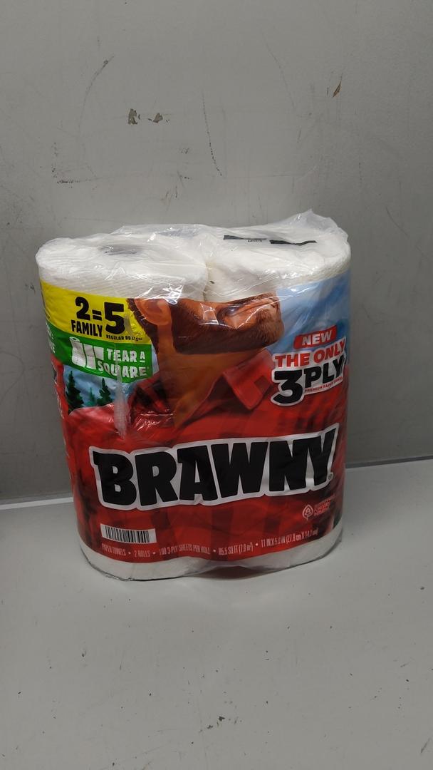 6 pack of Brawny Tear-A-Square 3-Ply Paper Towels, 2 Triple Rolls = 6 Regular Rolls, Strong, Absorbent, and Durable with 3 Sheet Sizes (Quarter, Half, Full)