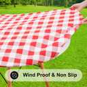 Smiry Round Picnic Tablecloth, Elastic Waterproof Fitted Vinyl Tablecloths for 45"-56" Tables, Flannel Backed Buffalo Plaid Table Cover for Dining, Camping, Outdoor, White and Red