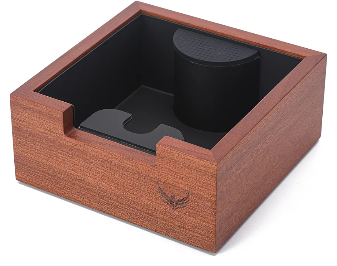 KNODOS Rosewood Espresso Knock Box Portafilter Tamping Stand with ShockAbsorbing Bar & NonSlip Design | Premium Dump Bin for Home Barista Stations