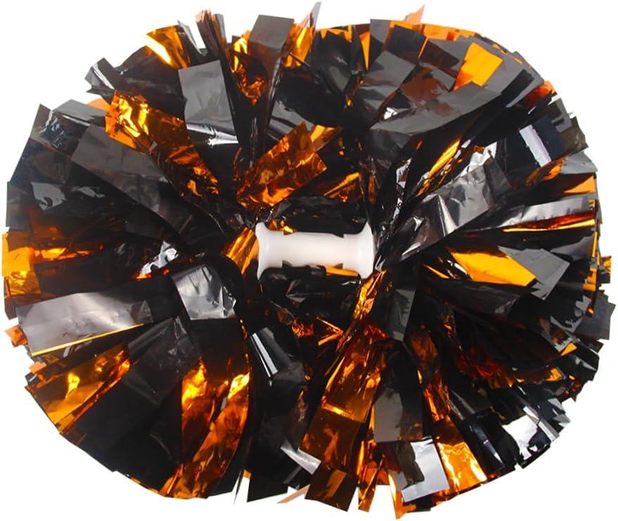 Lovecheer 2PCS/6PCS Metallic Pom Poms Cheerleading with Baton Handle Cheer Pompoms for Kids Adults Team Sports Spirit Party Cheering (Orange and Black)