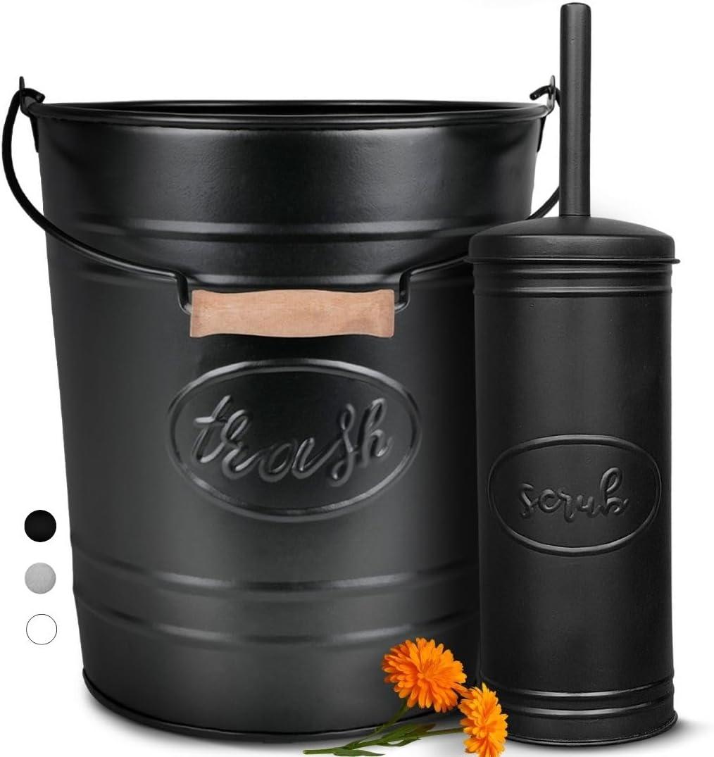 Autumn Alley Matte Black Farmhouse Bathroom Trash Can and Toilet Brush Set