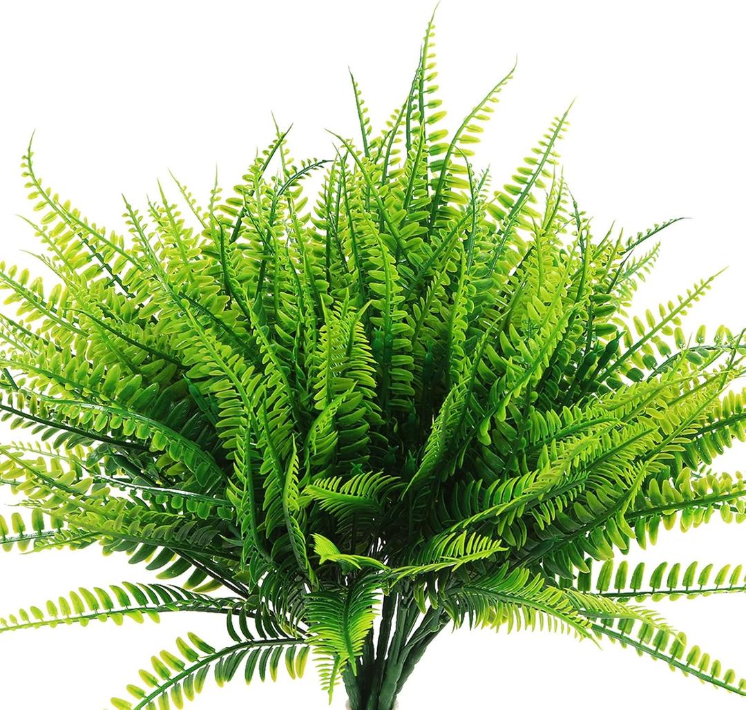 8 Pcs Fake Fern Outdoors - Ferns Artificial Plants for Outdoor Ferns Lifelike Boston Faux Fern Stems Indoor UV Resistant Outdoor Plants Artificial for Porch Greenery Decor