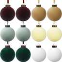 12 Pcs Velvet Christmas Balls Bulk Shatterproof Plastic Christmas Tree Decorations for Decorative Hanging Baubles (12, CoffeeWhiteHaze BlueBeigeBlackish GreenKhaki, 3.94Inch)