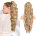 FLUFYMOOZ Ponytail Extension, 26 Inch Drawstring Ponytail Hair Extensions for Women Long Curly Wavy Ponytail Natural Synthetic Hairpiece for Women (26 Inch Honey Blonde with Highlight)