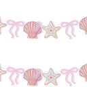 Oudain 2 Pack Pink Bow Seashell Garland for Girl 6.56 ft Pink Mermaid Seashell Party Coquette Ocean Coastal Beach Under The Sea Paper Bow Hanging Banner for Baby Shower Wedding Summer Birthday