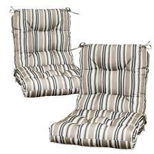 EAGLE PEAK Tufted Outdoor/Indoor High Back Patio Chair Cushions, Set of 2, 46'' x 22'', Beige Stripe
