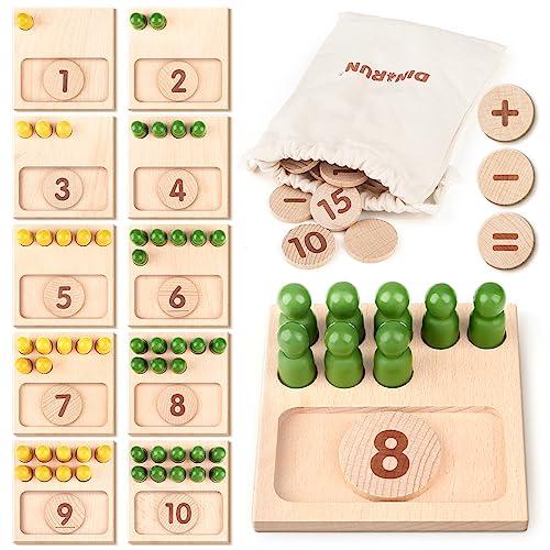 DINORUN Educational Toys for 3 4 5 Year Old Boy Girls Gifts - Preschool Learning Math and Numbers for Toddler 3+ - Math Manipulatives for Kids 3-6 - Montessori Wooden Counting Peg Board Materials