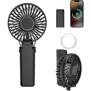 HandFan 5200mAh Portable Fan Handheld, 6 Speeds Hand Held Fan 180 Foldable Personal, Battery Operated USB Rechargeable, Handle Separate Design for Travel/School/Outdoors/Indoors (6 Speeds Black)