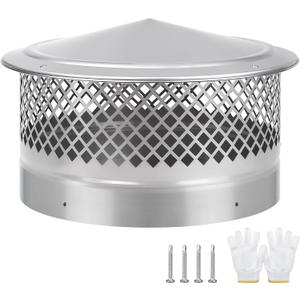 Cone Top Chimney Cap,14 Inch Round Chimney Cover with Screen,Roof Rain 14 Inch Stove Pipe Cap Topper Fireplace Exhaust Roof Vent Cover Outside-304 Stainless Steel,Better Airflow Ventilation