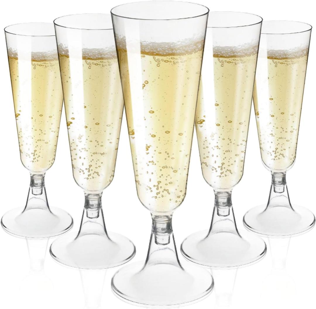 50 Pack Plastic Champagne Glasses 5 OZ Clear Disposable Champagne Flutes Plastic Mimosa Cups Acrylic Wedding, Toasting Glasses for Party, Birthday, Cocktail Cups Bulk