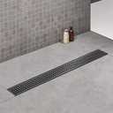 Linear Shower Drain, 32 inch Black Drain with Removable Grate Cover, Brushed 304 Stainless Steel Shower Floor Drain, Linear Drain with Hair Strainer and Adjustable Feet