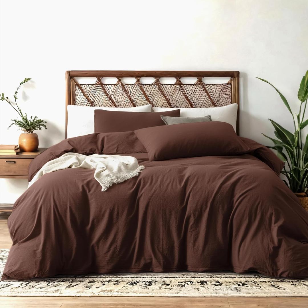 Cocoa Brown Duvet Cover Queen Size - Pre-Washed Bedding - 160 GSM Ultra Soft Duvet Cover Set with 2 Pillow Shams - 3 Pieces(Cover Only, No Insert)