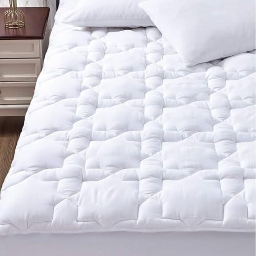 CozyLux King Mattress Pad Cotton Cooling Mattress Cover Deep Pocket Up to 21" Bed Mattress Protector Non Slip Breathable Soft Mattress Topper Thick 450GSM Bed Mattress Topper (78x80) Inches White
