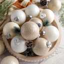 WinnerWhy 12 Pcs Neutral Textured Christmas Ball Ornaments 3.15 Inch Glitter Sugar Matte Cream Beige White Xmas Bulbs with Flocked Velvet Ribbon Rustic Xmas Elegant Modern Christmas Decor for Tree