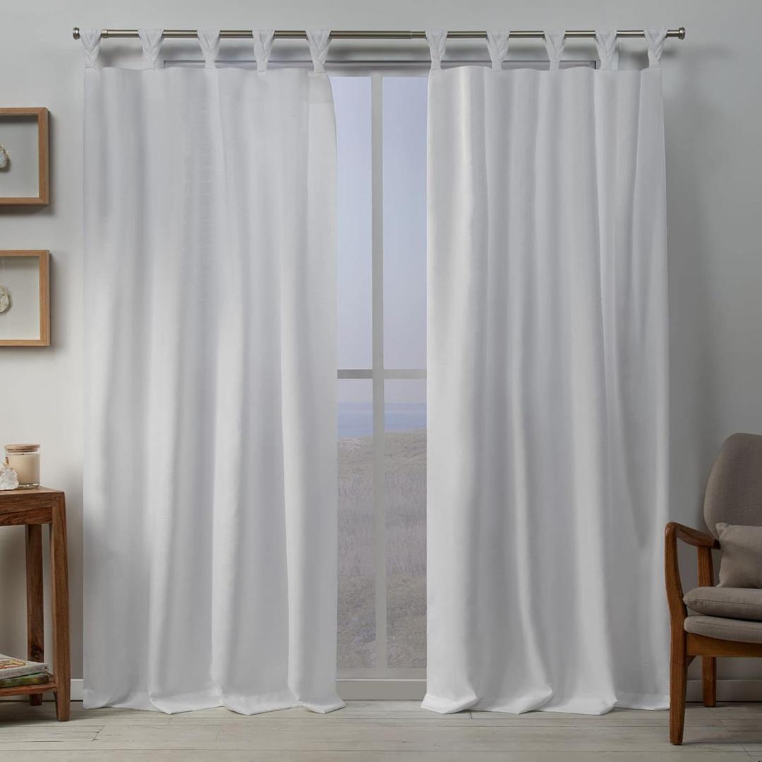 EXCLUSIVE HOME Loha Linen Braided Tab Top Curtain Panel Pair, 54"x96", Winter White