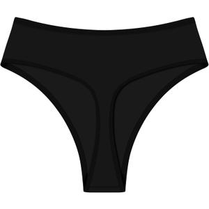 Womens High Waisted Thong Bikini Bottoms Swimsuit Bottoms High Cut Rave Bottoms (Medium, Black)