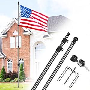 12 FT Carbon Fiber Flag Pole for Outside House in Ground, Flagpoles for Yard, Tangle Free Flag Pole Kit, Wind-Resistant, Bend-Resistant, Rust-Free (Without Flag)