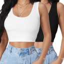2Piece Crop Tops for Women, U Neck Sleeveless Tank Tops, Basic Cropped Racerback Going Out Tops Athletic Sports Shirts (Small, Black+white)