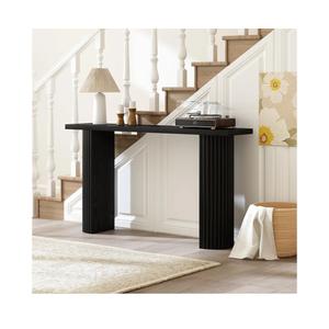 Fluted Solid Wood Console Table - 55 Inches Mid Century Modern Foyer Table, Entryway Hallway Minimalist Sofa Table, Half Round Legs, Black