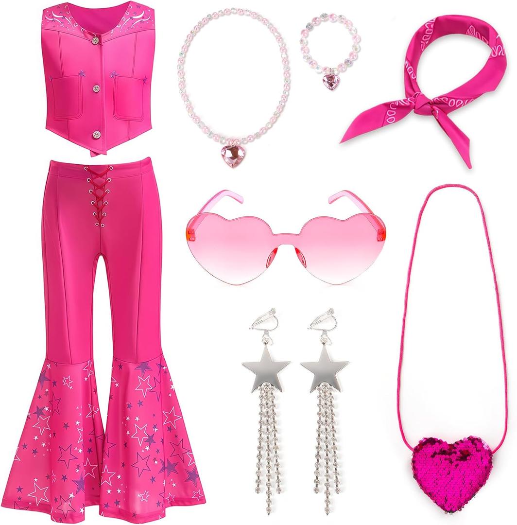 Cowgirl Costume for Girls (No Hat) Kids Western Cowgirl Disco Movie Dress up Outfit Halloween Birthday Party Cosplay, Size: 130(5-6 Years)