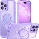 MOCCA Design for iPhone 16 Pro Max Case with Magnetic Invisible Stand [Full Camera Protection] [Compatible with Magsafe] Military Drop Shockproof Translucent Matte Phone Case Cover 6.9",Light Purple