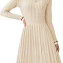 ZESICA Women's Midi Sweater Dress 2025 Fall Long Sleeve Cable Ribbed Knit A Line Swing Pleated Dresses, Size Medium