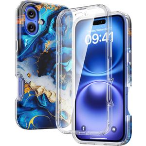 Diaclara Designed for iPhone 16 Plus Case, Full Body Rugged Case with Built-in Touch Sensitive Anti-Scratch Screen Protector, Upgraded [Full Camera Protection] for iPhone 16 Plus 6.7",Water Blue