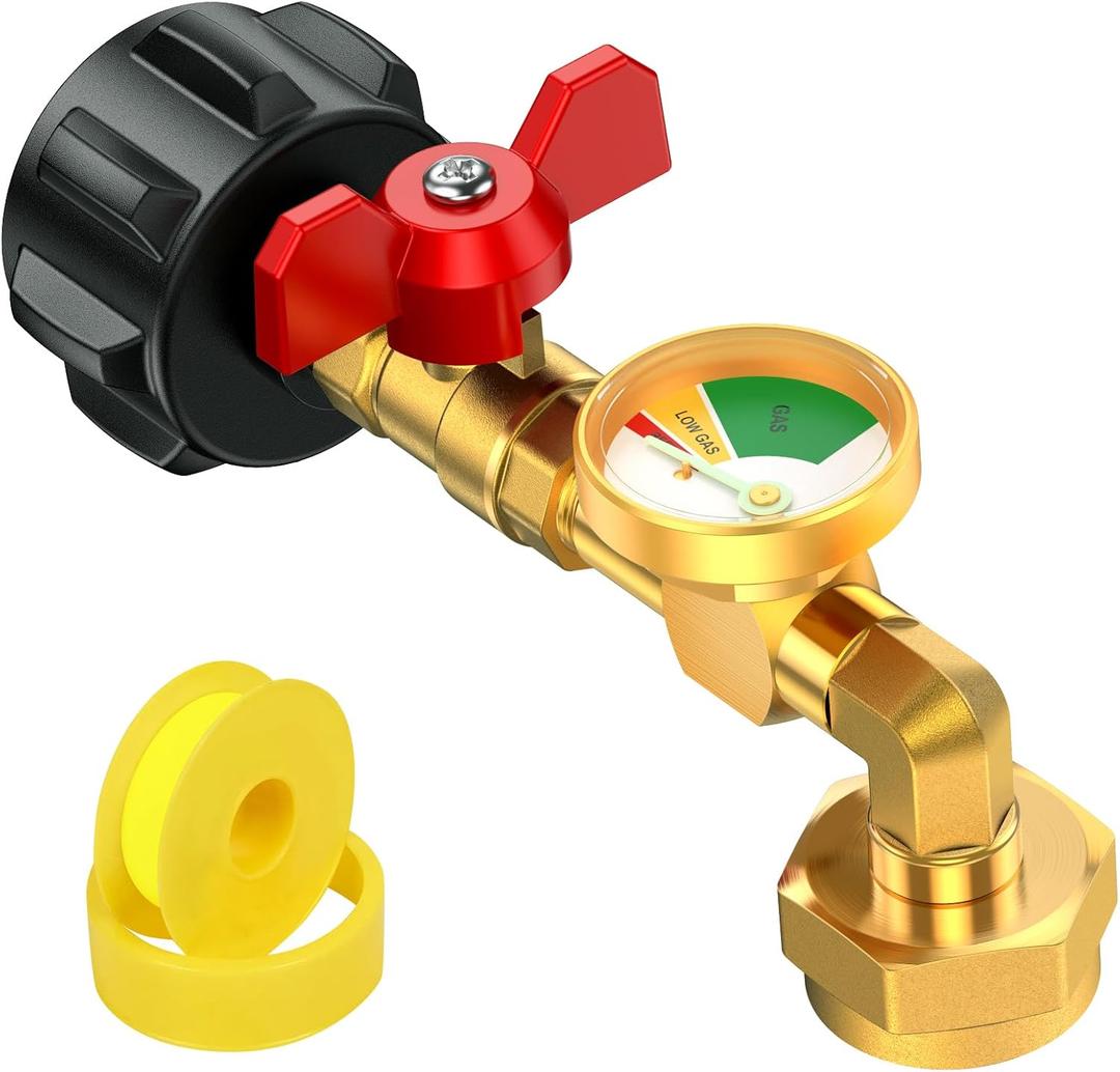 Propane Refill Adapter for 1 lb. Tanks, 1lb Propane Tank Refill Adapter with Valve and Gauge Small 1 Pound Propane Bottle Refill Elbow Adapters 20 lb to 1 lb