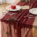 Keketoarrange Burgundy Table Runner Valentines Decor Red Cheesecloth Gauze 120 Inch 10 FT Rustic Boho Cheese Cloth Runner for Wedding Baby Bridal Shower Party Long Sheer Spring Home Decorations