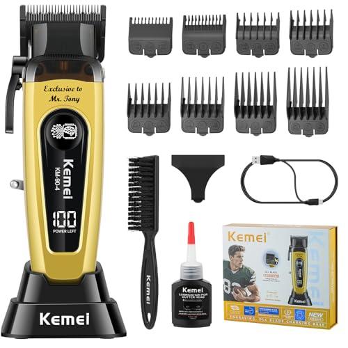 KEMEI 90-4 Professional Hair Clippers for Men, 11500 RPM Barber Clippers with LED Display, Cordless Hair Trimmer with DLC Blade & Charging Base, 2000 mAh Hair Clipper for Barbers Haircut Kit