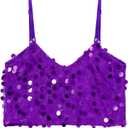 DRHOM Girls Sequins V Neck Dance Tops Straps Jazz Latin Hip Hop Modern Dance Bra Vest Shirt Stage Performance Costume, S