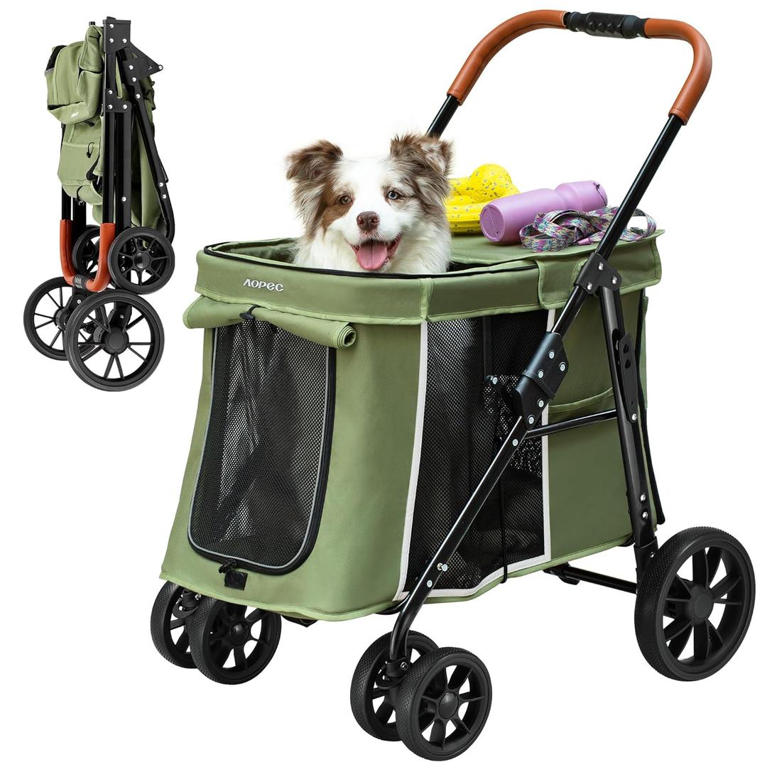 Medium Dog Stroller, Dual Entry One-Touch Folding,Small and Medium Pet Stroller,360 Rotating Front Wheels,80 lbs Weight Capacity for Outdoor Travel and Elderly Dogs - Green