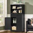 TEENFON Storage Cabinet with Doors & 2 Drawers, Kitchen Cabinet with Adjustable Shelf, Pantry Cabinets, Bathroom Cabinets, for Living Room, Entryway, Home Office, Black