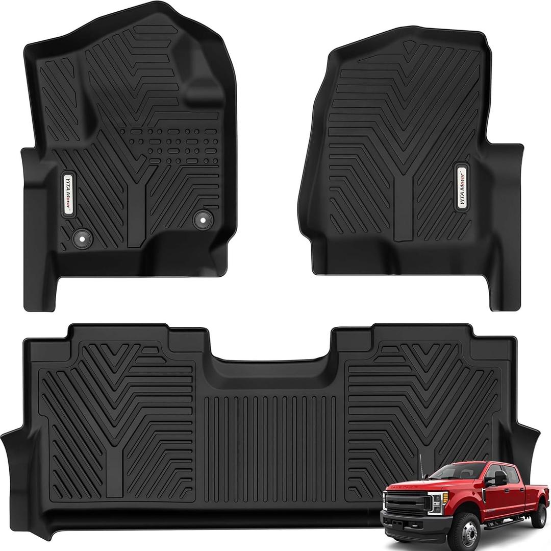 YITAMOTOR Floor Mats Fit for Ford Super Duty F250/F350/F450/F550 2017-2026 Crew Cab | Front Bucket Seat | Rear W/Fold-Flat Storage | Carpet Floor, 1st & 2nd Row TPE All Weather Protection