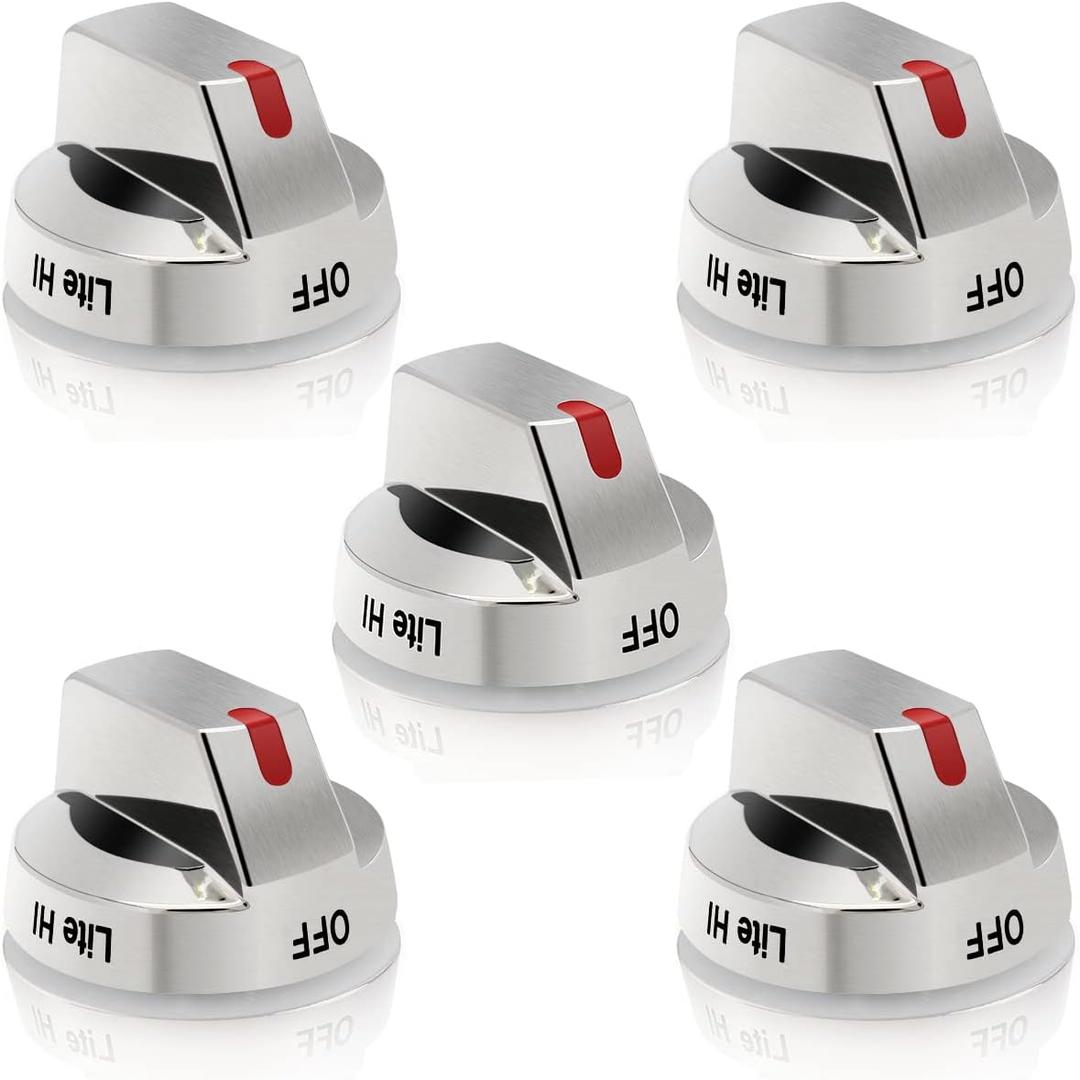 [Upgraded] DG64-00473A Stove Knobs Compatible with Samsung Gas Range/Oven/Stove, Sturdy Stainless Steel Reinforcement Ring, Top Burner Control Dial Knob Range Oven Replacement (5 Pack)