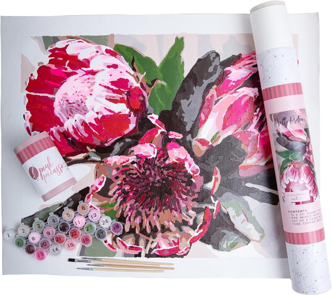 Pink Picasso Kits Botanical Floral Paint by Number for Adults | DIY 16x20 Color by Numbers Canvass Painting Kits for Adult & Teens | As Seen On Shark Tank & Oprah's Favorite Thing | (Pretty Protea)