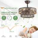 19" Caged Crystal Ceiling Fan with Light, Low Profile Fandelier, Medium