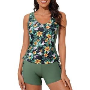 Dokotoo Women's Tankini Swimsuits 2025 Two Piece Bathing Suits Tummy Control Swim Tank Top with Boy Shorts, M
