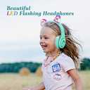 Woice Kids Bluetooth Headphones, Cat Ear LED Light Wireless Foldable Headphones Over Ear with Mic, Music Sharing Function and 0-85dB /110dB Limited for iPhone/iPad/Smartphones/Laptop/PC(Mint)