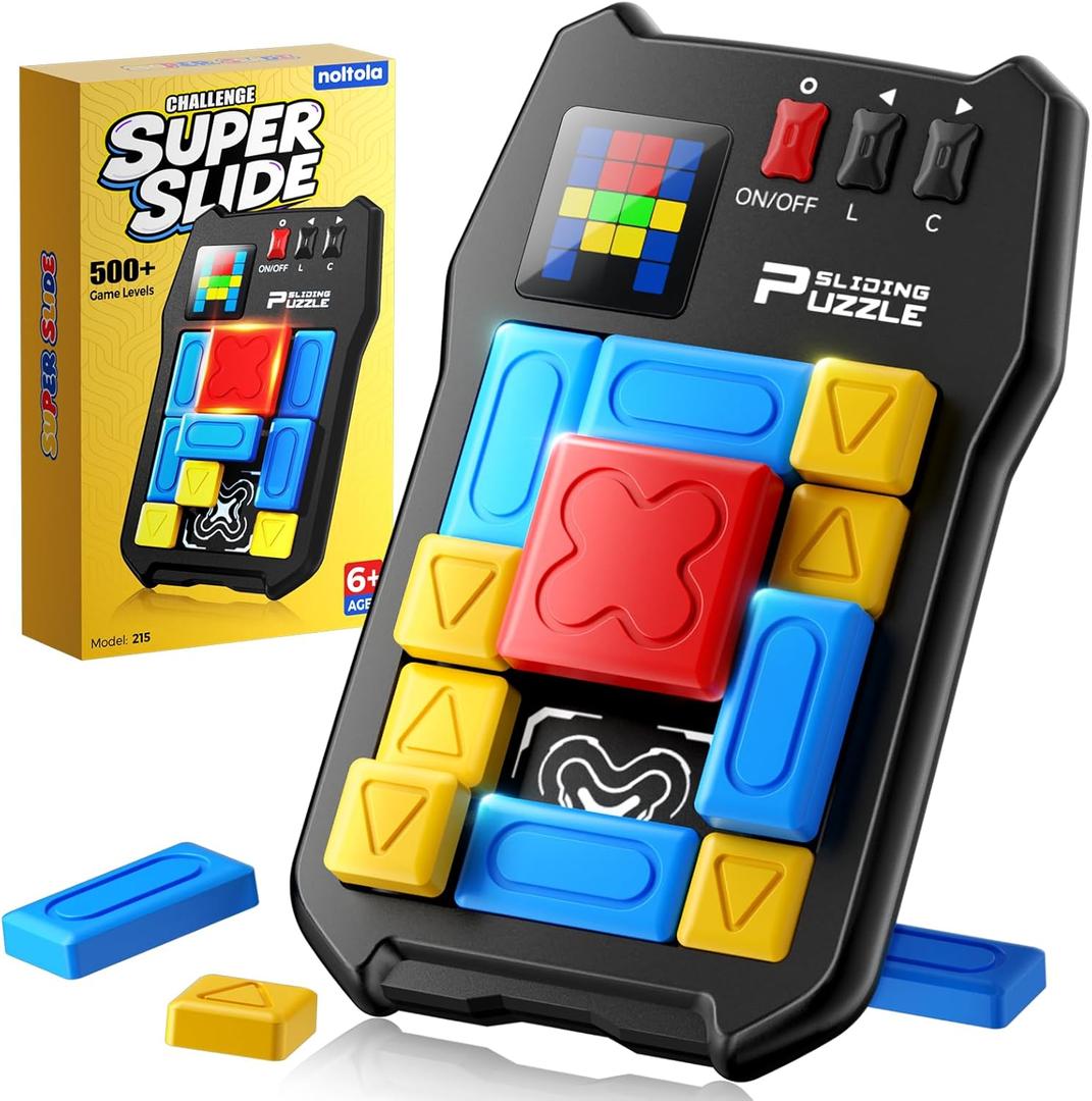 Super Slide Puzzle Games, 500+ Challenges Brain Teaser Puzzle Toy with Unblocking Logic, Stocking Stuffer for Kids Ages 6+ & Teens, Portable Travel Game, Christmas & Birthday Gift for Girls and Boys